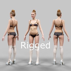 3d scanned female character rigged model