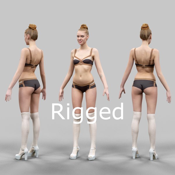 3d scanned female character rigged model