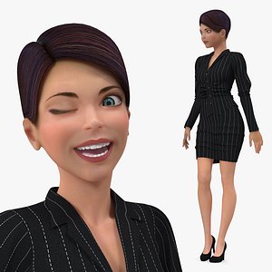 Cartoon Young Woman Office Clothes Rigged