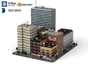 Modern Vintage City Block Buildings 3D model