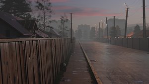 3D Street at sunset