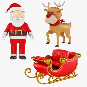3D Santa Claus Sleigh and Deer Collection model