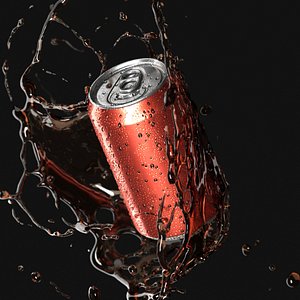 3D Red 330ml Aluminum Can With Splash - aluminum soda in splash of liquid model