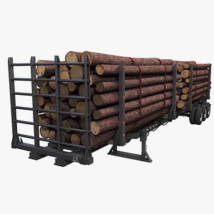 Log trailer PBR 3D model