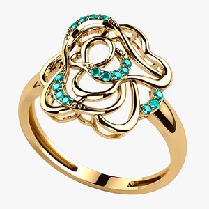 Flower Shape Beautiful Gold Ring 3D model
