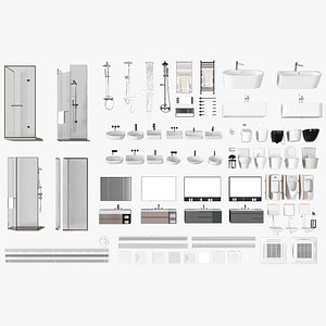 3D Bathroom sanitary ware combination - shower room - toilet - wash basin - shower - exhaust fan