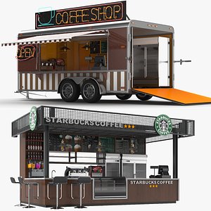Two Detailed Coffee Shops Kiosk And Truck