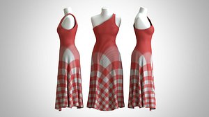 Woman Dress 2 Red Checker 3D