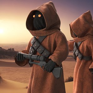 3D Star Wars Jawa in Standing Pose with Blaster model