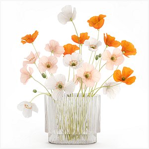 3D Beautiful Realistic Bouquet Of Wild Flowers Poppy glass vase 627 model