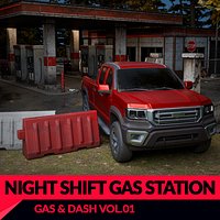 Night Gas Station and Convenience Store - Modular 3D Model Kit