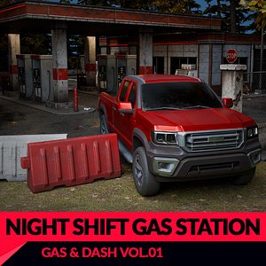 Gas Dash - Night Gas Station 3D Model Modular Convenience Store