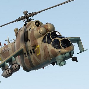 3D model Russian Mil Mi-24B Hind Attack Helicopter Rigged