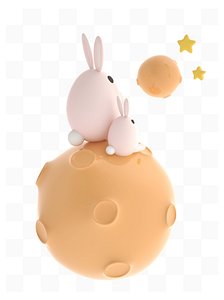 3D 3D cartoon simple rabbit sitting on