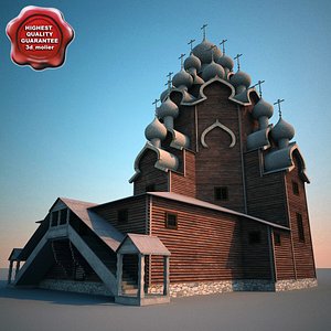 russian wooden church kizhi 3d model