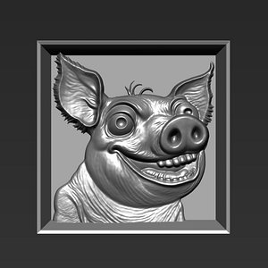 3D Pig Head Bas-relief