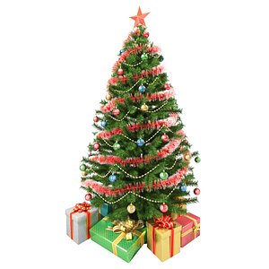 realistic christmas tree gifts 3d obj