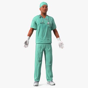Male Surgeon Doctor Stained Blood Clothes