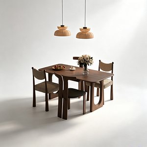 3D Italian Dining Table Chair Set With Pendant Light