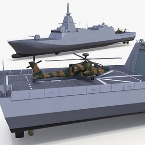 Japanese Mogami Class Frigate FFM-2 with Helicopter 3D model