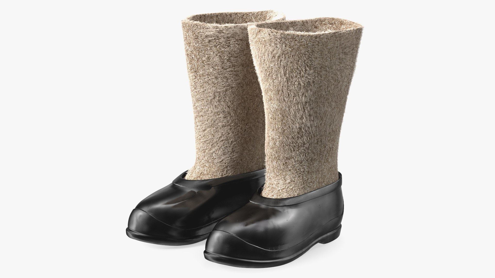 Traditional Felt Boots with Galoshes Black Fur 3D model preview