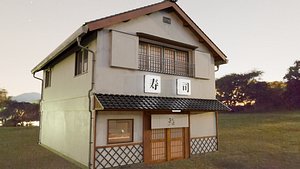 Japanese Sushi Restaurant Building Interior and Exterior 3D Model