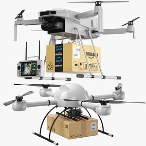 Detailed Two Delivery Drones With Controller