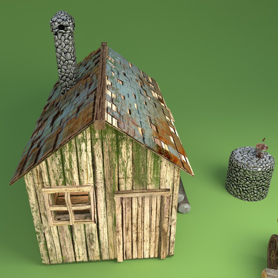 3d rusted wooden hut
