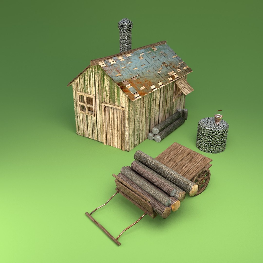 3d rusted wooden hut