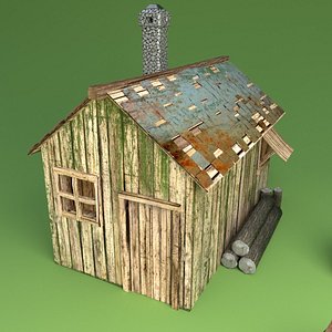 3d rusted wooden hut