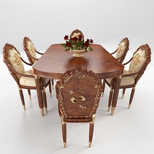 3D set table chairs model