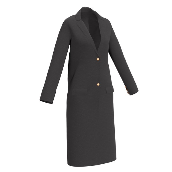 3D model Black wool coat with gold buttons