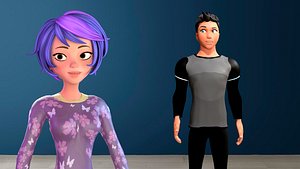 Cartoon male and female Rigged1 3D