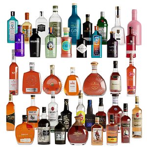 3D Bottles Vol 2 40 Bottles Gins Rum Congac