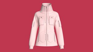 3D Girls High Neck Zip-Up Jacket With Multi Pockets