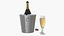 Opened Champagne Bottle On Ice Bucket 3D