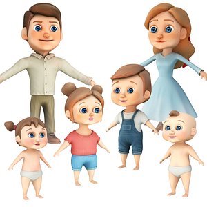 3D Carton Family 6 in 1 model