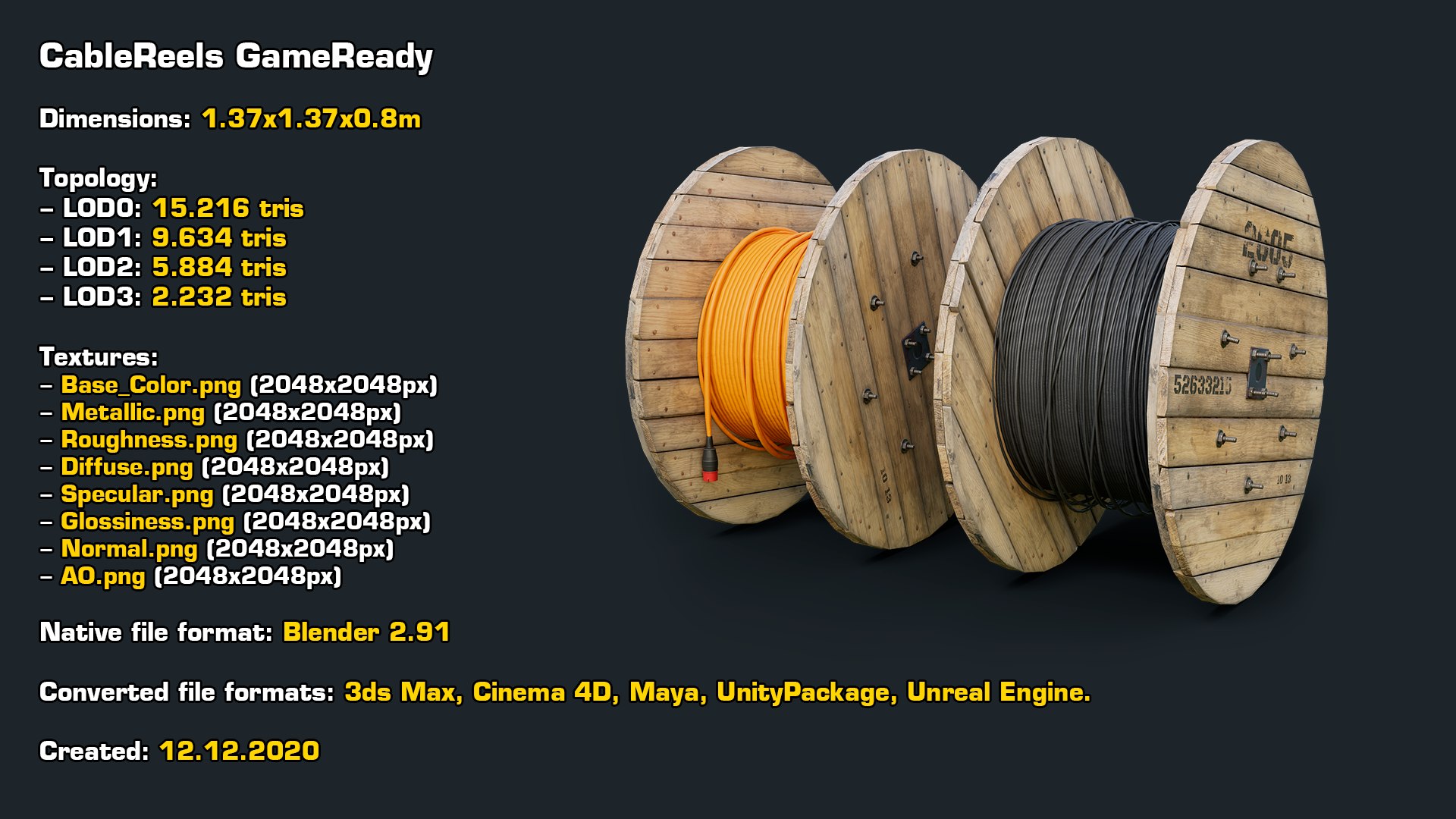 cable reels gameready lods 3D model https://p.turbosquid.com/ts-thumb/6W/wbHEQM/2q/stats/png/1607802617/1920x1080/fit_q87/d9dacfdd76034852b50e3a795e40c05de1c436da/stats.jpg