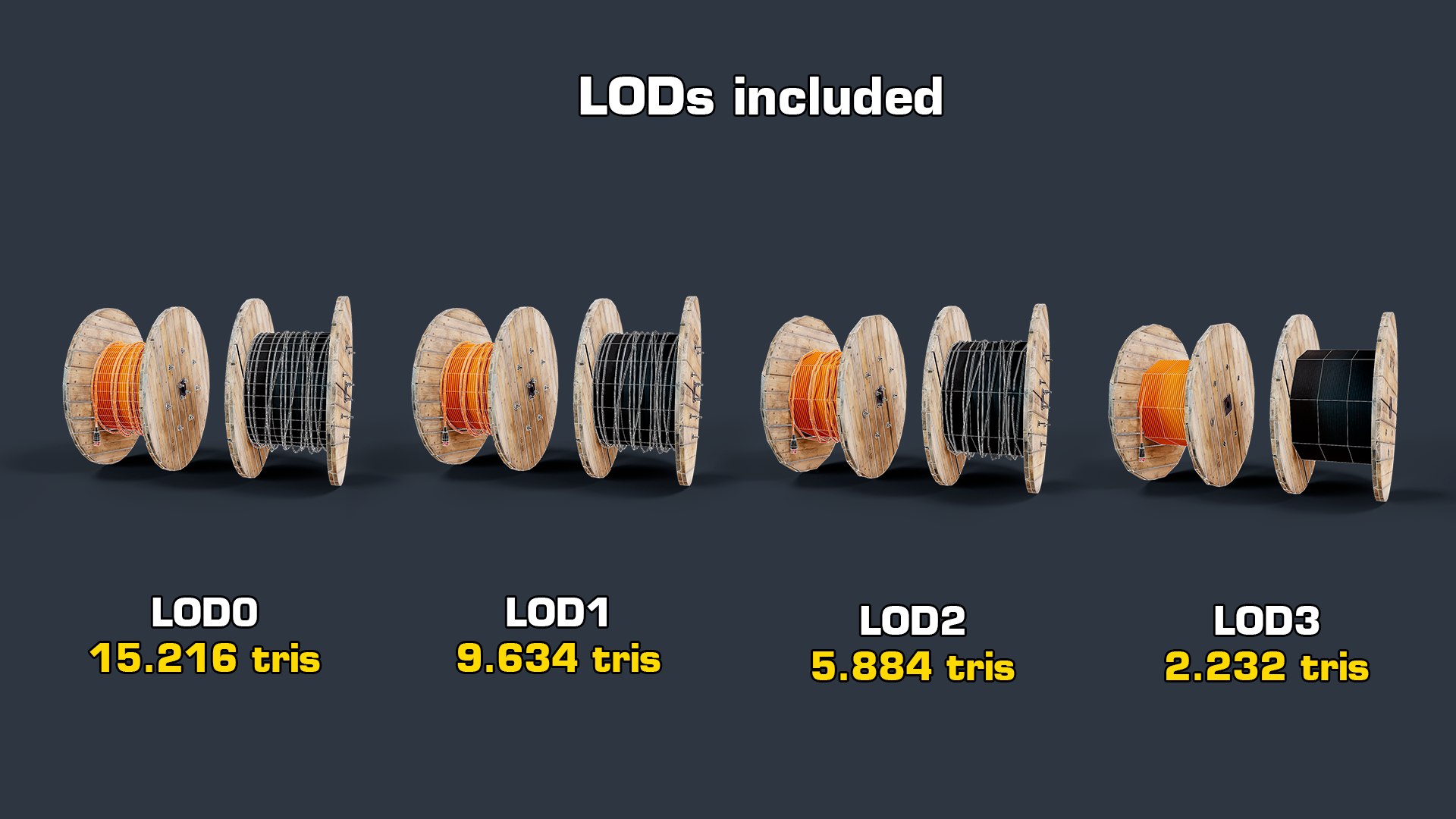 cable reels gameready lods 3D model https://p.turbosquid.com/ts-thumb/6W/wbHEQM/71/lods/png/1607802610/1920x1080/fit_q87/c5044d812ed3d2d121b4bd817fc4b72225225ab9/lods.jpg