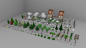 Low Poly Normal Snow Trees Pack