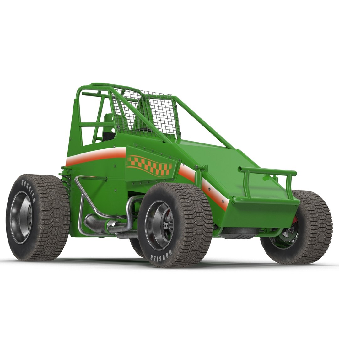 Non-wing Sprint Car Green 3D Model 3D model preview