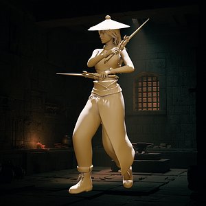 3D Futuristic Japanese Warrior Woman with Dual Energy Daggers model
