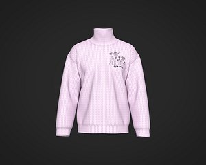 3D mens high neck sweatshirt with texture fabric and print