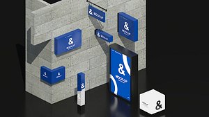 Modern Outdoor Signage Lightbox Mockup Collection Set Low-poly