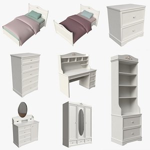 3D model White bedroom furniture for kids