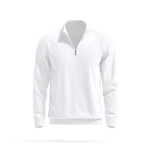 3D White Quarter Zip Sweater - knitted men pullover with zipper neck model
