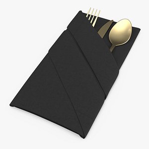 Napkin Fold Black with Gold Flatware