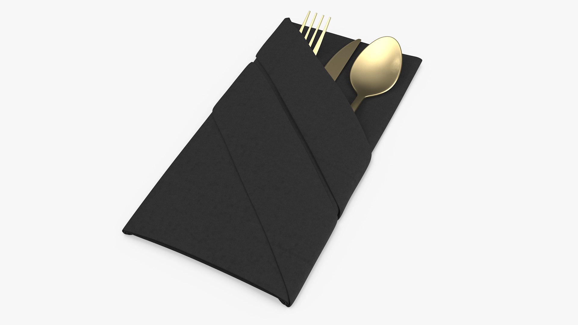 Napkin Fold Black with Gold Flatware 3D model preview