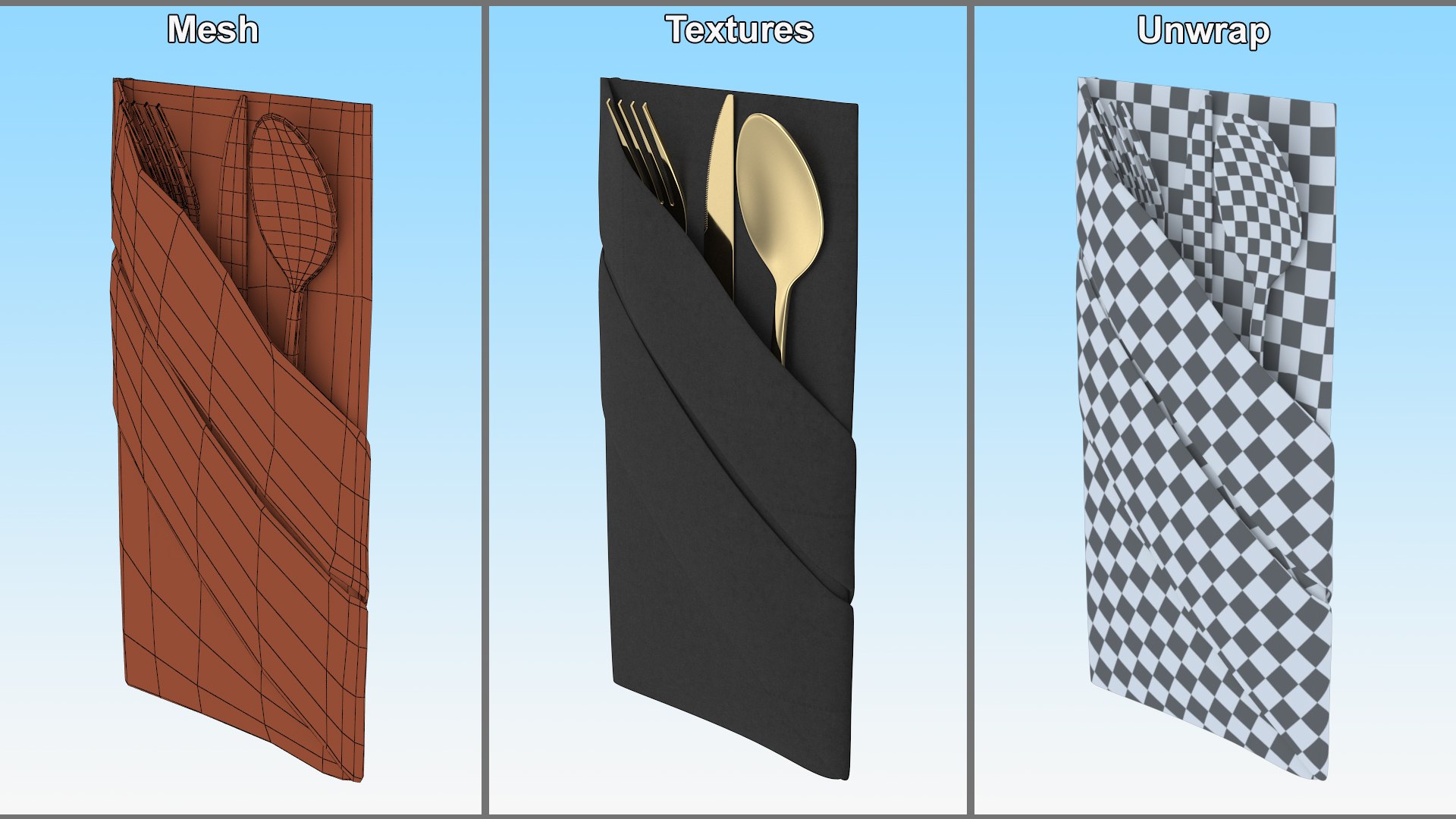 3D Napkin Fold Black with Gold Flatware https://p.turbosquid.com/ts-thumb/6Y/lwWXas/qS/napkinfoldblackwithgoldflatwarec4dmodel014/jpg/1674757195/1920x1080/fit_q87/6a484eab6a6855c1da3fd526ff4eda6ebb7d15a8/napkinfoldblackwithgoldflatwarec4dmodel014.jpg