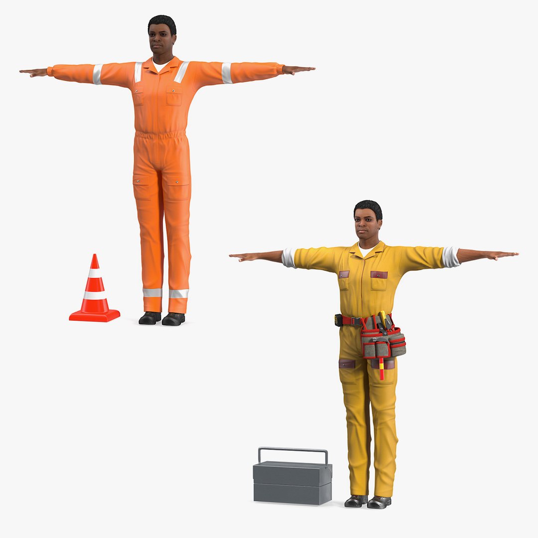 Light Skin Black Workers Collection 3D model preview